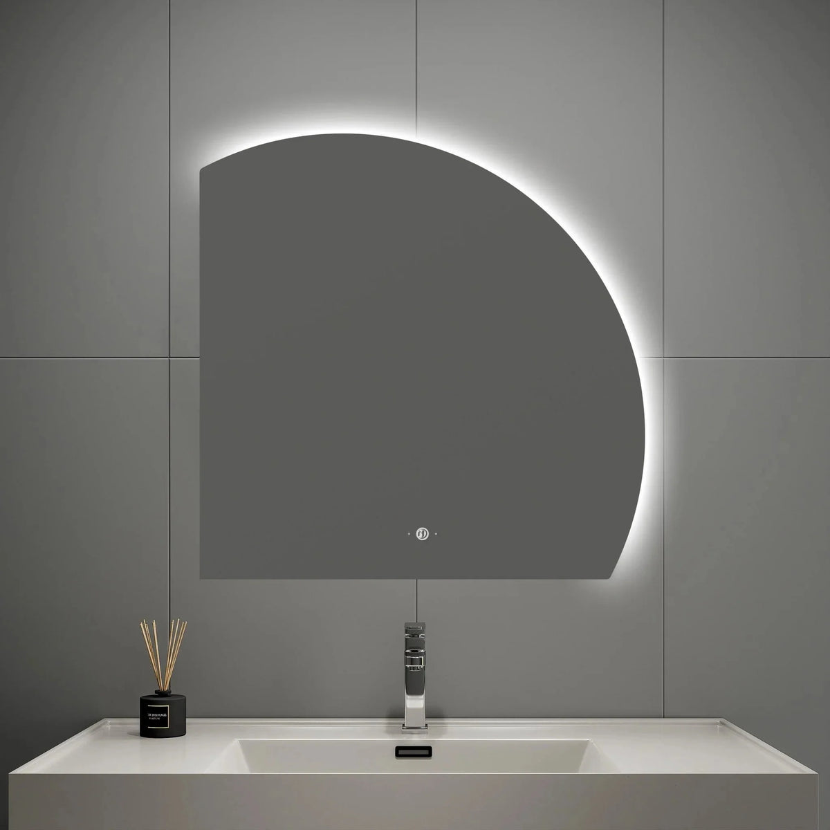 Semi-Circle LED Bathroom Mirror, Stepless Dimming, Tempered Glass – 32"x32" / 36"x36" / 42"x42"