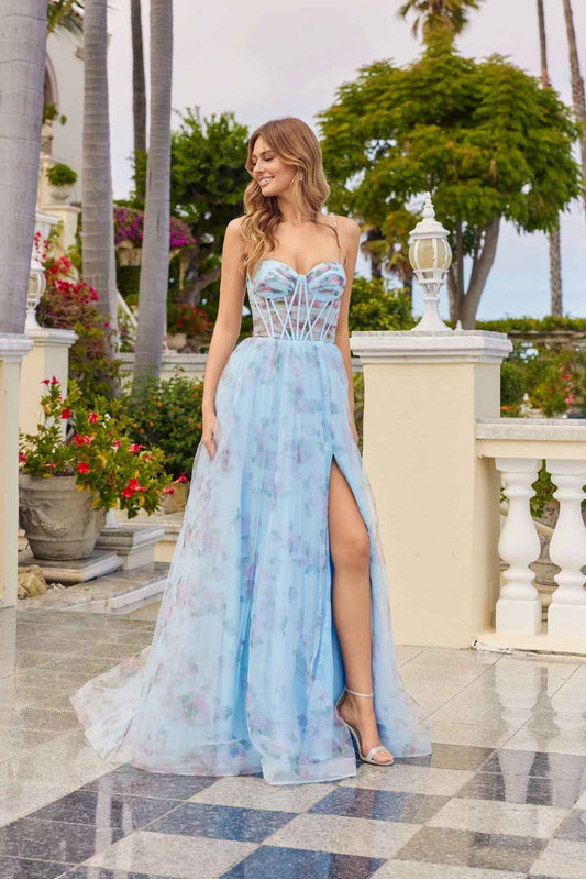 Corset Gown With Floral Mesh