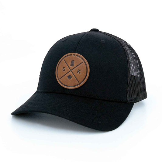 Saskatchewan Compass Leather Patch Trucker Hat