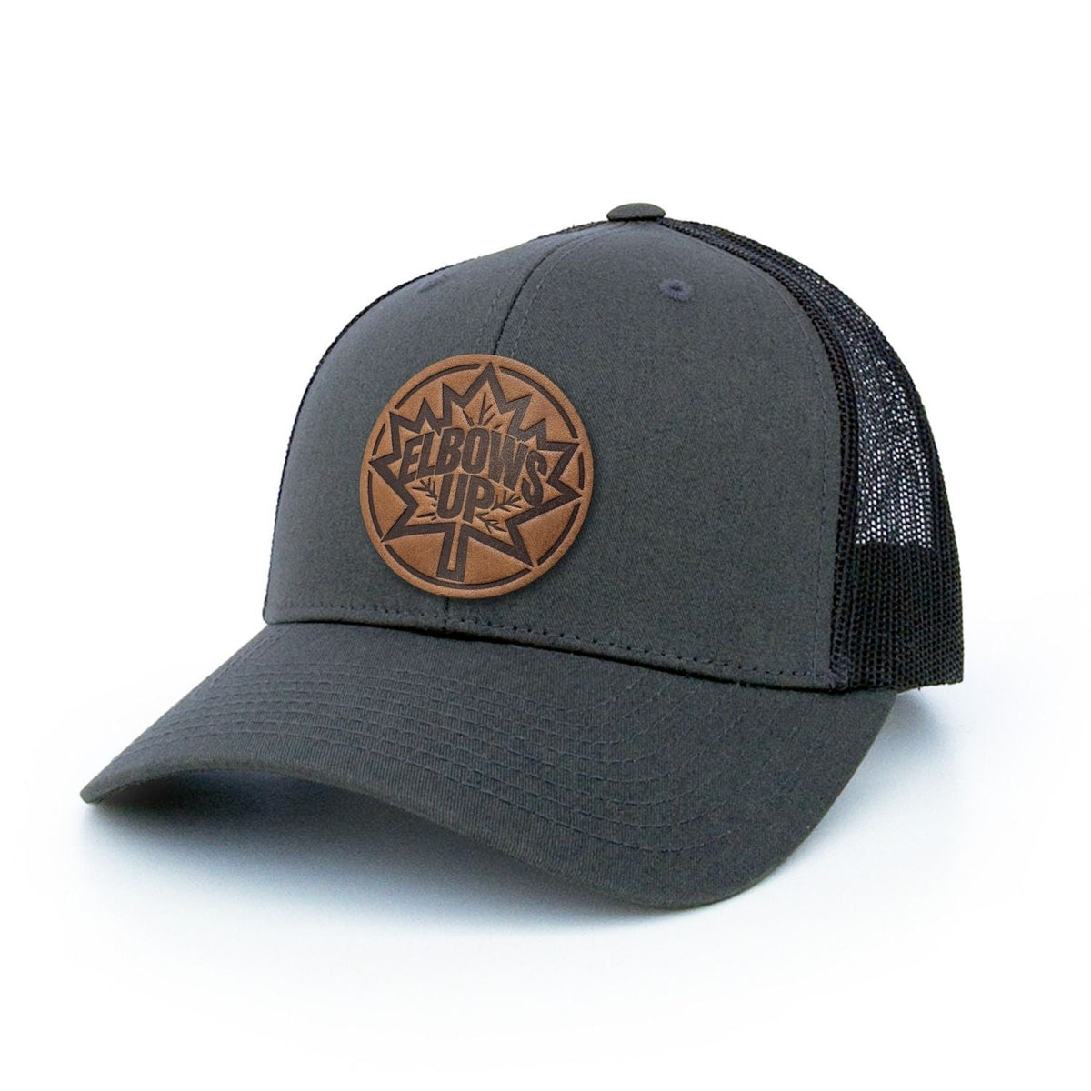 Elbows Up Canada Leather Patch Trucker Hat