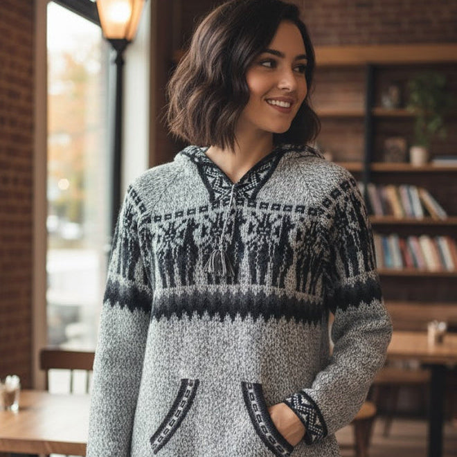 OLDTRIBES™ Women Cardigan Grey Alpaca Sweater