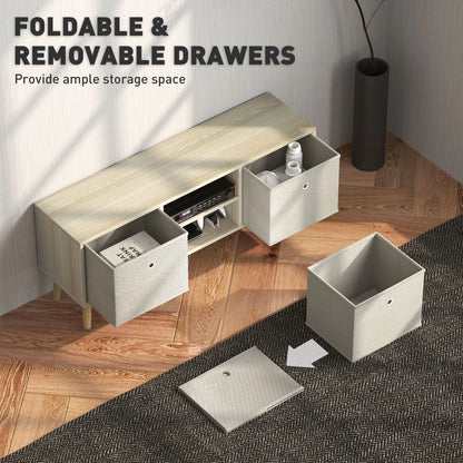 Natural Modern TV Stand Cabinet – Media Console with Foldable Drawers & Storage Shelves (United States & Canada Delivery Only)