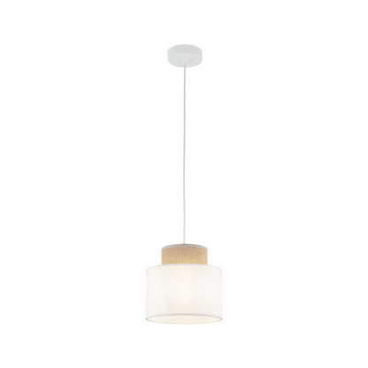 DUO White Linen & Jute Cylinder Pendant Light for Kitchen Island & Dining