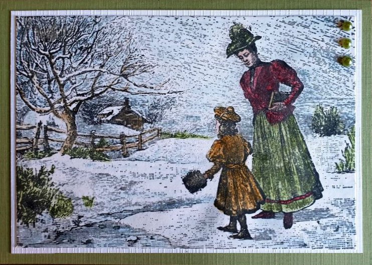 Idyllic Floral Scene Stamp Vintage Wintery Scene