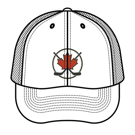 Maple Stick Hockey Hat Canadian Maple Leaf Cap with Crossed Hockey Sticks - Premium Snapback Trucker Hat - Canada Pride Baseball Cap
