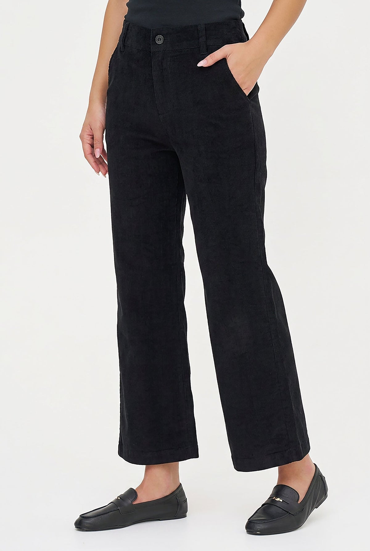 Women's Corduroy Zip-Up Bootcut Pants with Side Pockets