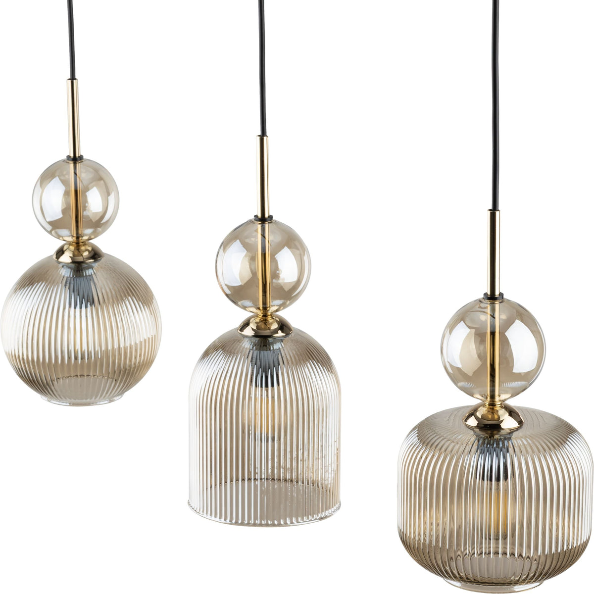 SOPHIA Cognac Ribbed Glass 3-Light Linear Pendant for Dining, Living Room & Kitchen