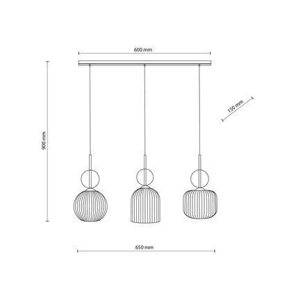 SOPHIA Cognac Ribbed Glass 3-Light Linear Pendant for Dining, Living Room & Kitchen
