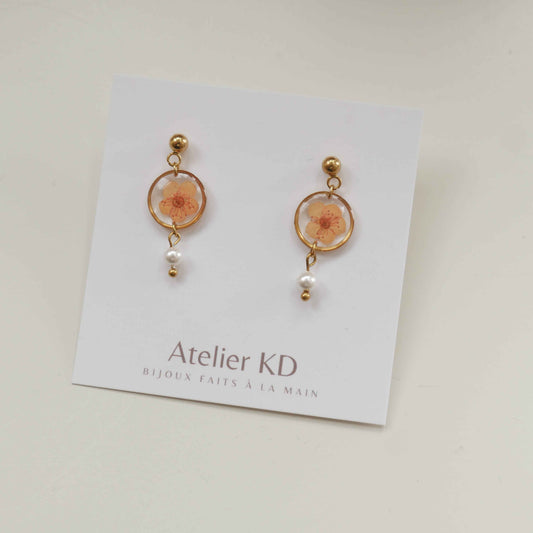 Boucles d'oreilles Perla - spirées oranges - petit rond 12mm