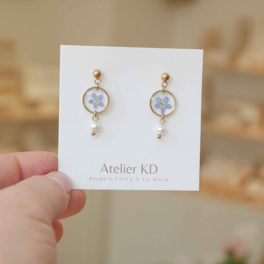 Boucles d'oreilles Perla - myosotis - petit rond 12mm