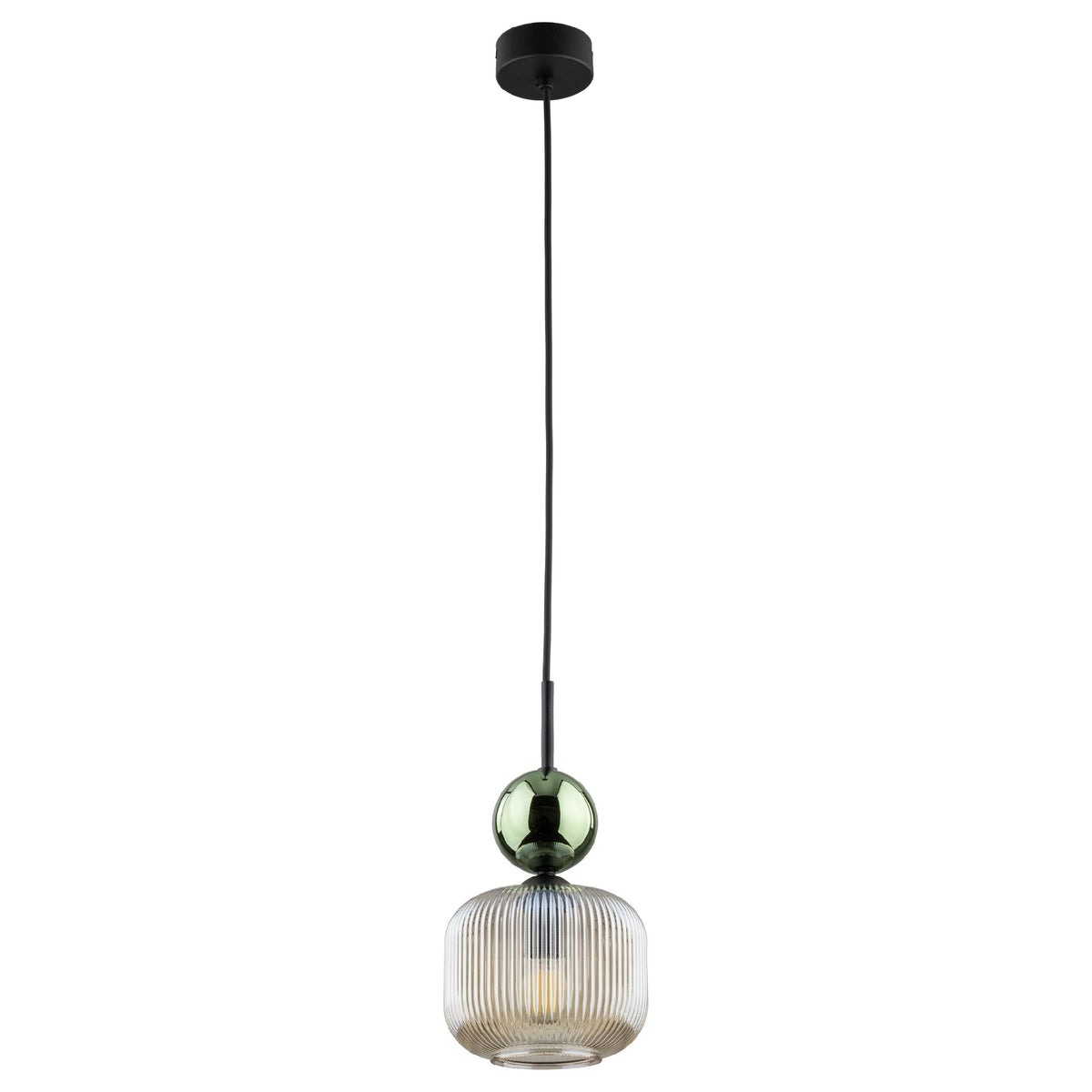 SOPHIA Green & Cognac Ribbed Glass Mini Pendant for Kitchen Island