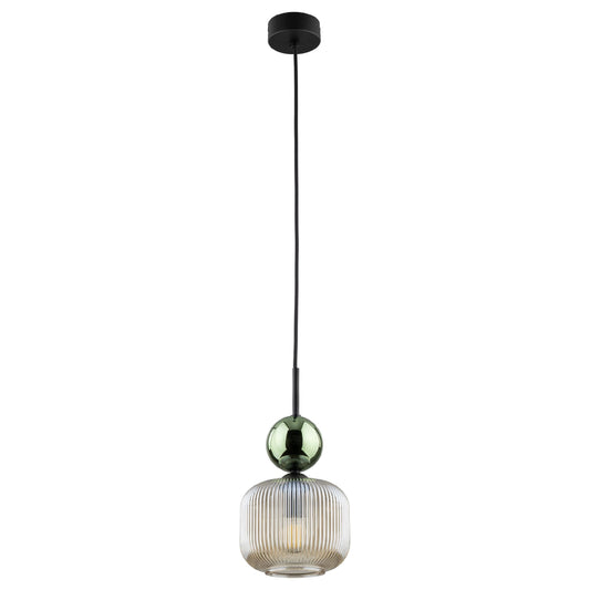 SOPHIA Green & Cognac Ribbed Glass Mini Pendant for Kitchen Island