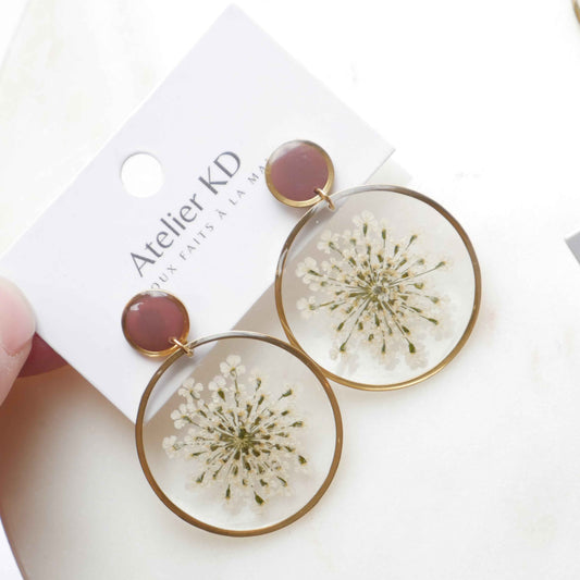 Boucles d'oreilles duo Estelle blanche et mocha - rond (35mm)