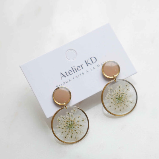 Boucles d'oreilles duo Estelle blanche et beige - rond (25mm)