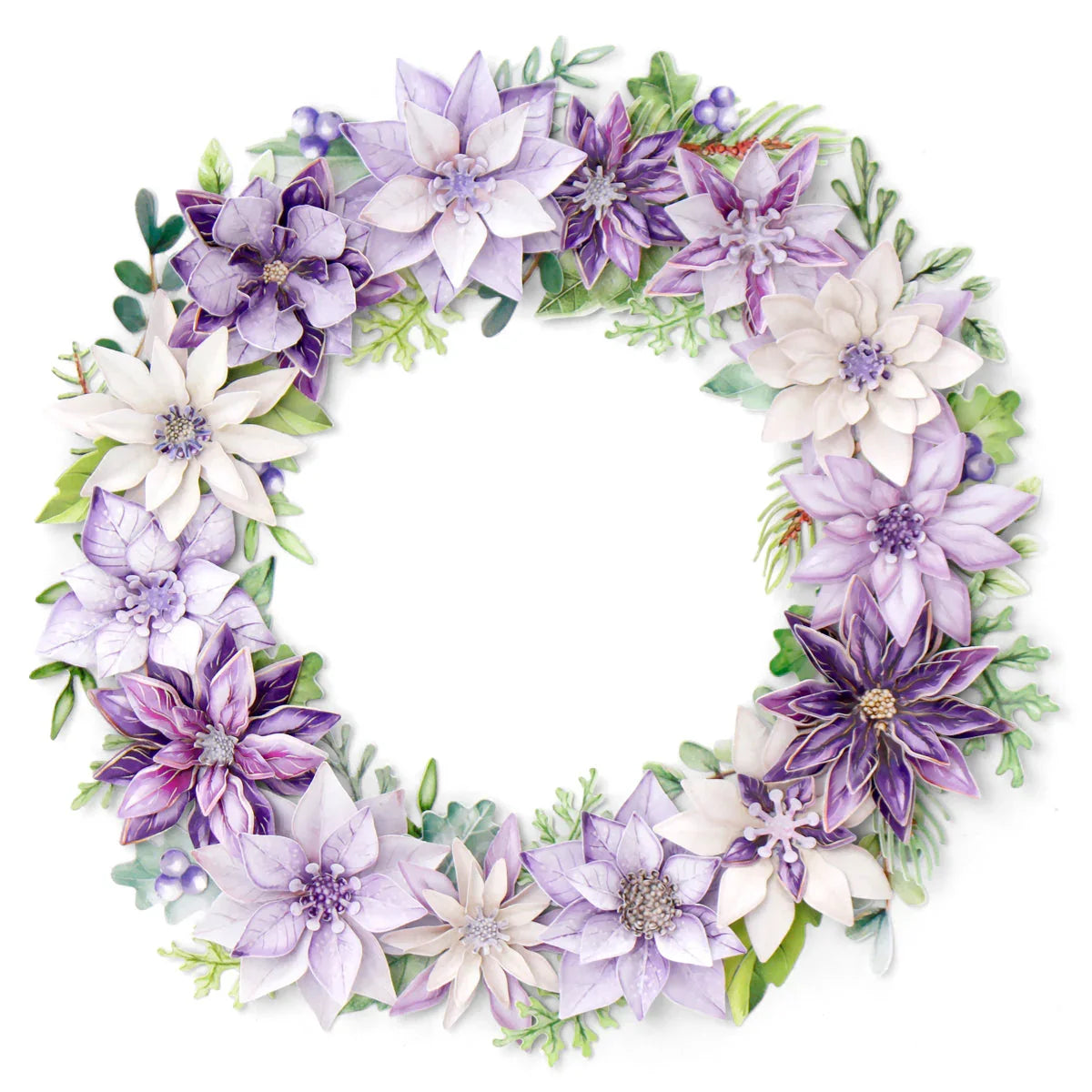 Dusky Violet Blooms, Die Cut Flowers & Leaves, 12 sheets