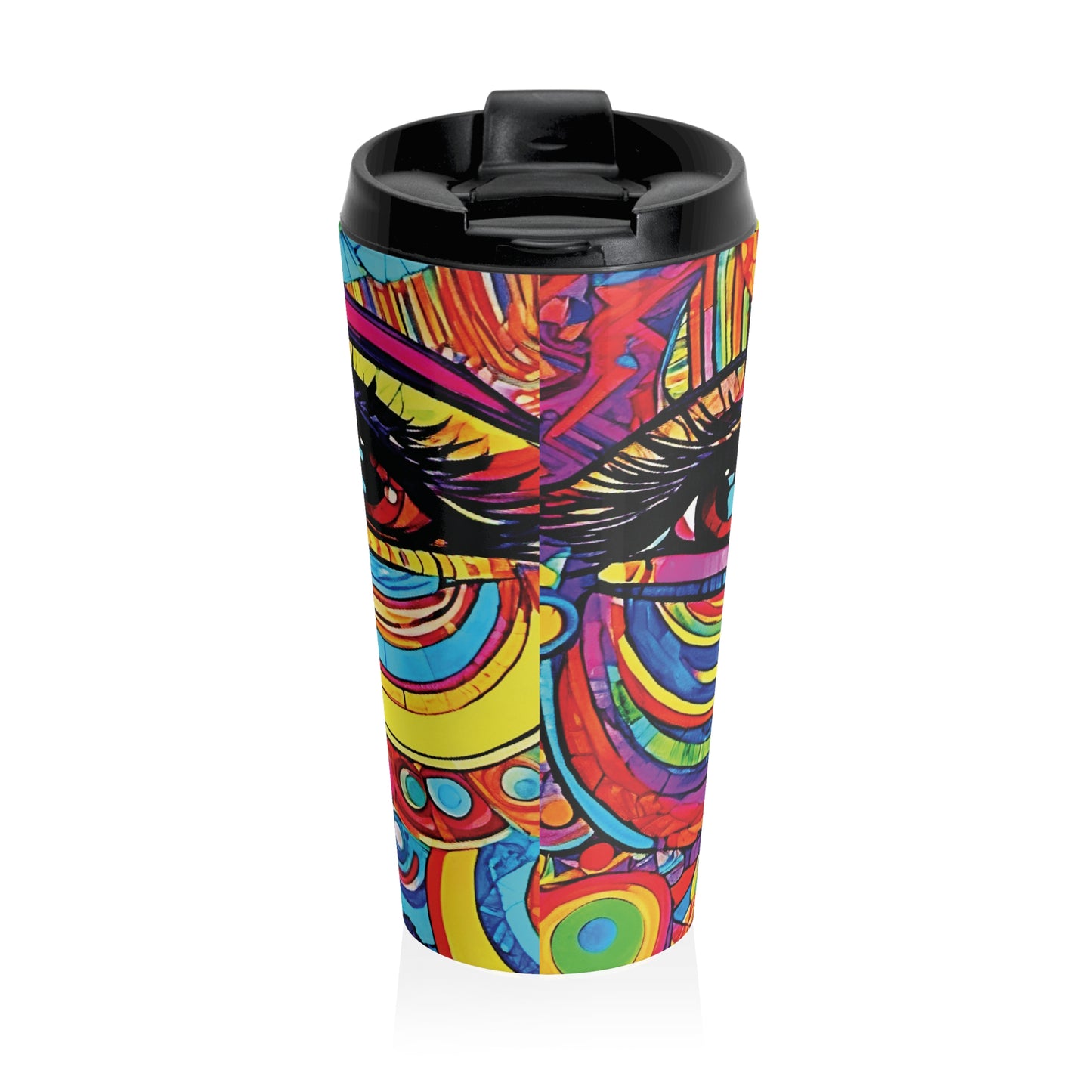 Colorful Abstract Face Travel Mug — Vibrant Psychedelic Stainless Steel Tumbler - AURABAGS SHOP
