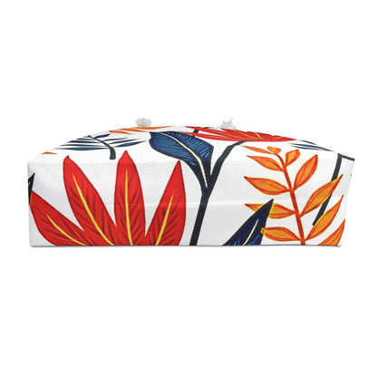 Bold Red Blue Tropical Leaves Weekender Bag | Leaf Print Tote