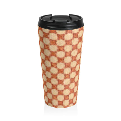 Checkerboard Retro Travel Mug — Vintage Orange Plaid Stainless Steel Tumbler - AURABAGS SHOP
