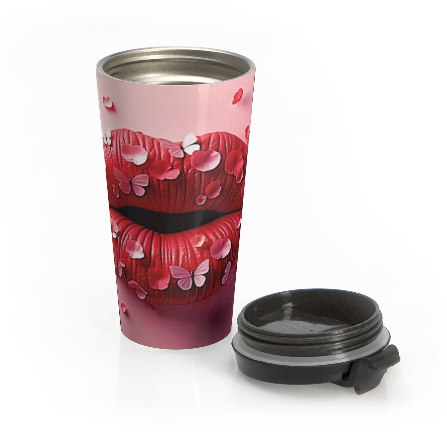 Petal Kiss Stainless Steel Travel Mug | Lip Art, Floral Design - AURABAGS SHOP