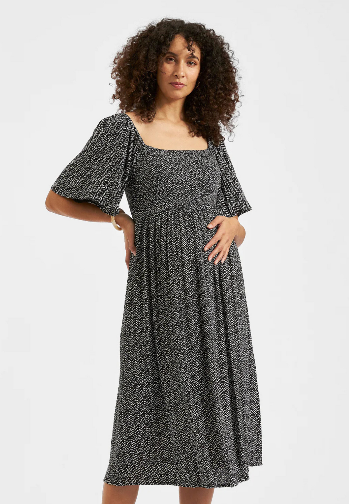 Emmy Shirred Maternity Dress Black / Natural