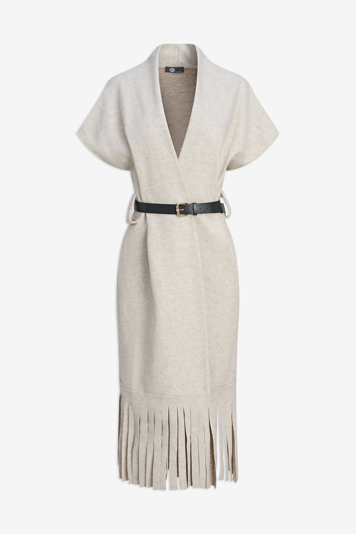 Women's Brushed Woven Open Cardigan with Fringe Hem & Removable Belt