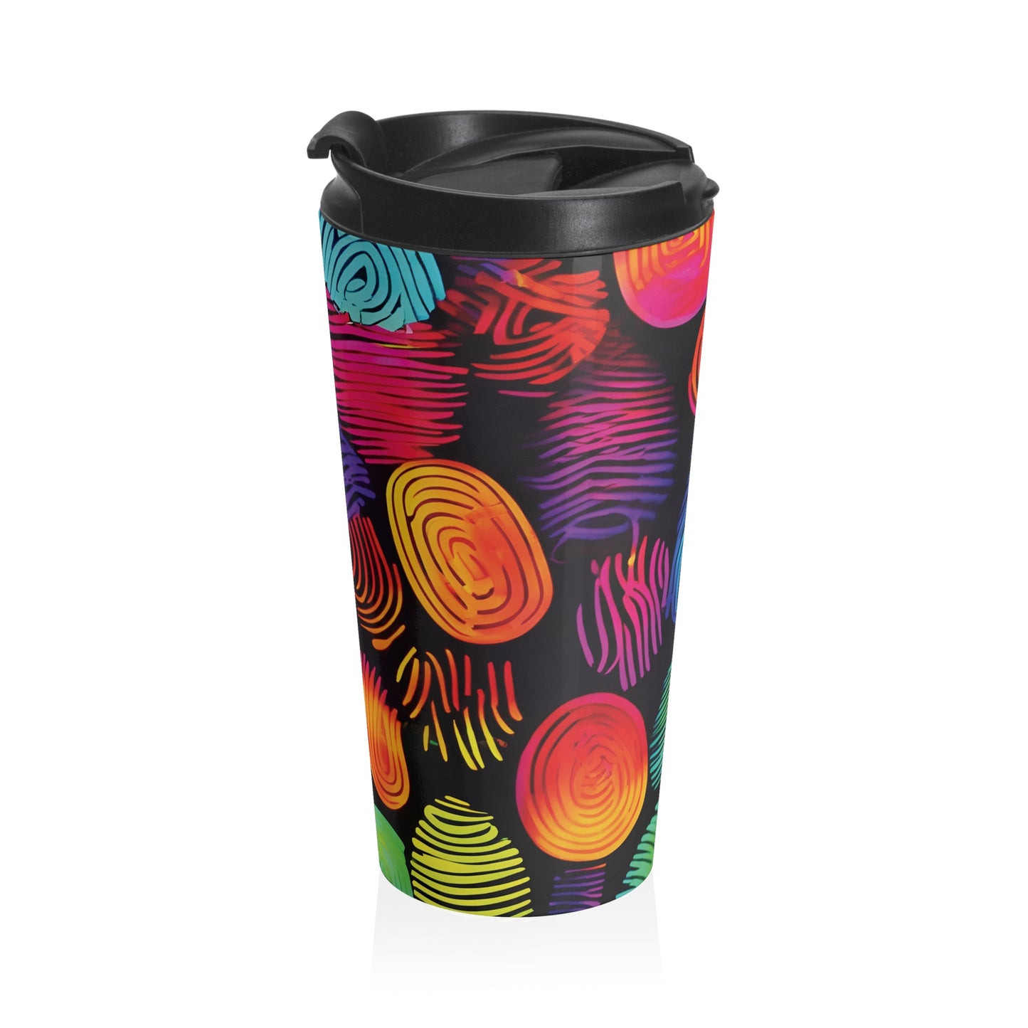 Rainbow Fingerprint Pattern Travel Mug | Colorful Swirl Stainless Steel - AURABAGS SHOP