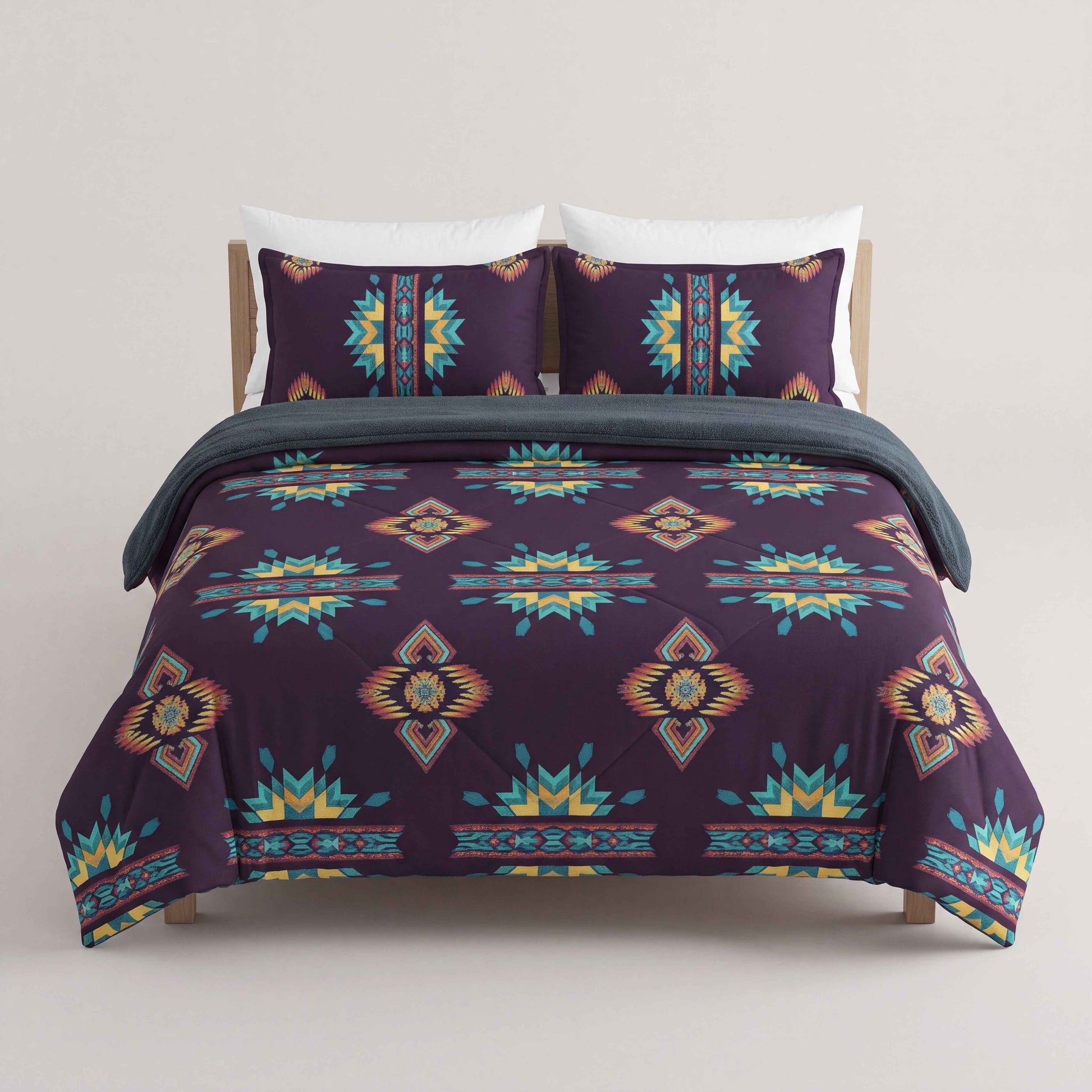 3PC SET  FLANNEL BORREGO (sherpa lined) purple