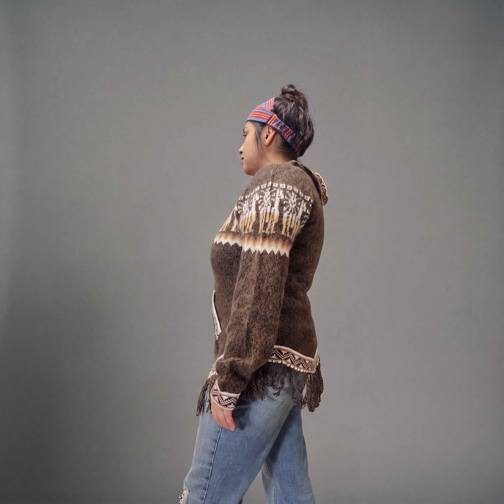 OLDTRIBES™ Women Cardigan Brown Alpaca Sweater