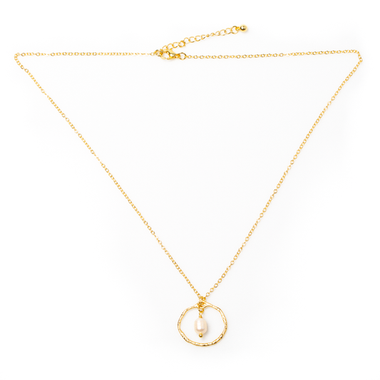 Simple Ring & Pearl Necklace In Gold Plate