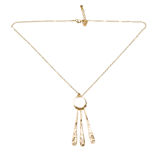 Beaten Triple Tear Drop Necklace - Gold Plate
