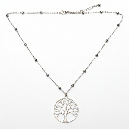 Tree Of Life Pendant On Ball Chain - Silver Plate
