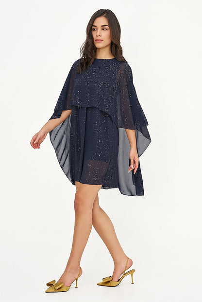 Women's Foil-Printed Woven Cape Dress
