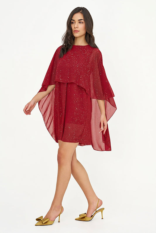 Women's Foil-Printed Woven Cape Dress
