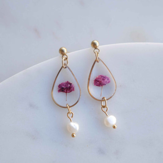 Boucles d’oreilles Perla - gypsophile fuschia - goutte (moyen)