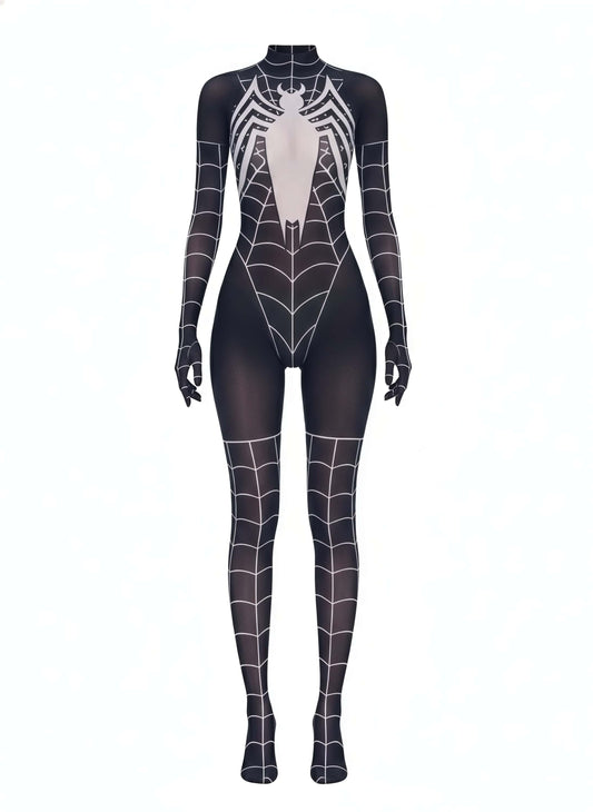 Symbiote Spider Girl Sheer 10D Nylon Full Bodysuit Body Stocking Lingerie
