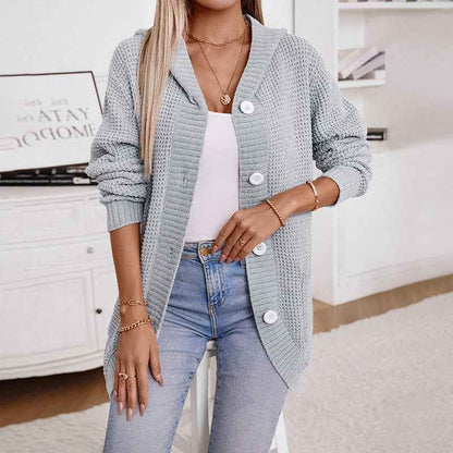 Women's Hooded Loose-Fit Mid-Length Knit Sweater