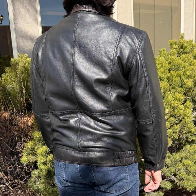 BOL Men's Double Collar Leather Bomber Jacket
