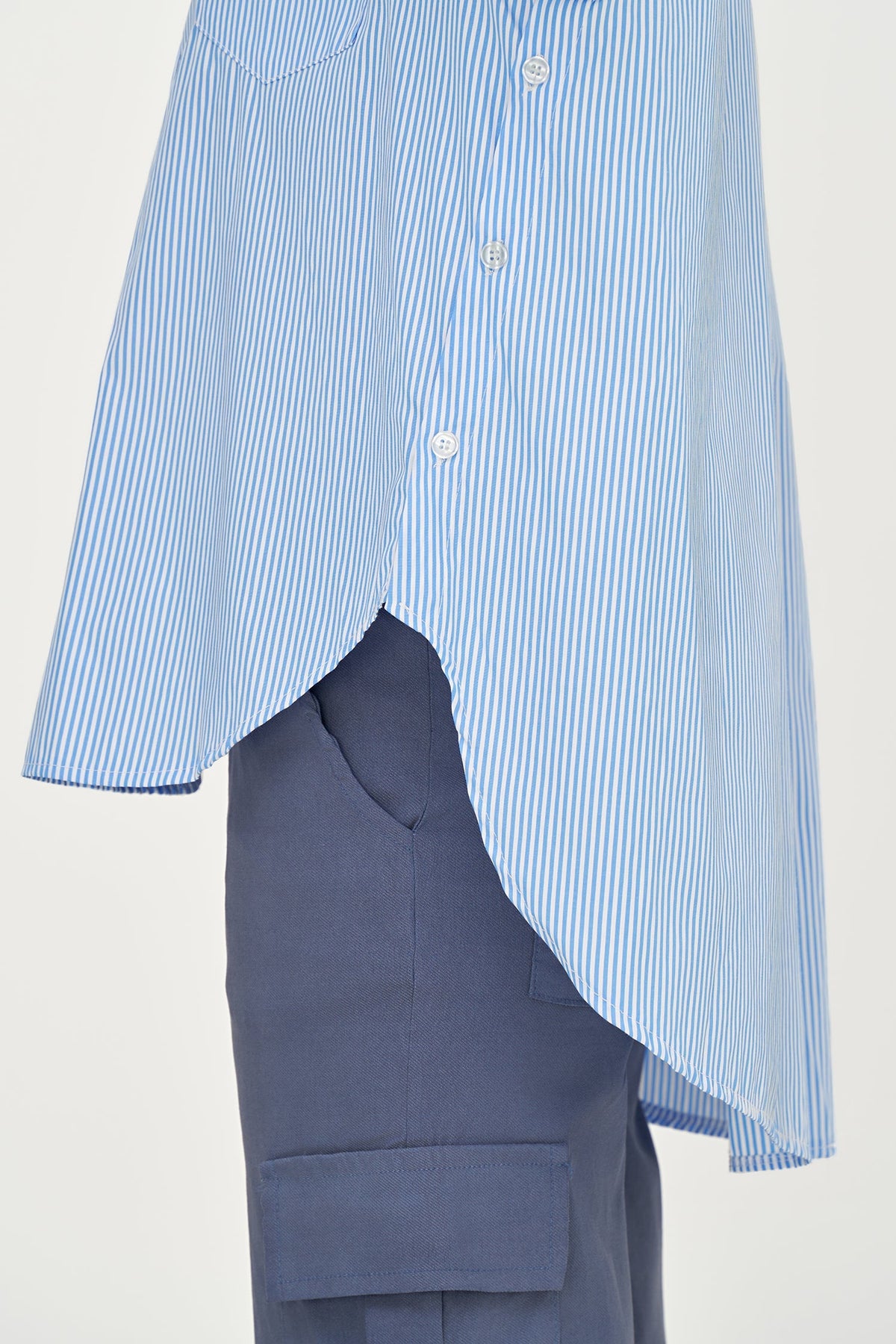 Women's Striped Tunic, Long Sleeves, High-Low Hem & Side Buttons
