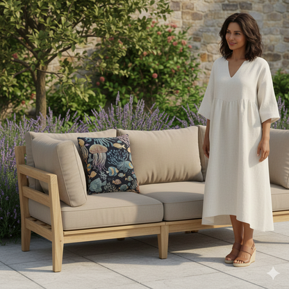 Underwater Jellyfish and Fish Woven Pillow | Ocean Reef Tapestry Cushion - AURABAGS SHOP