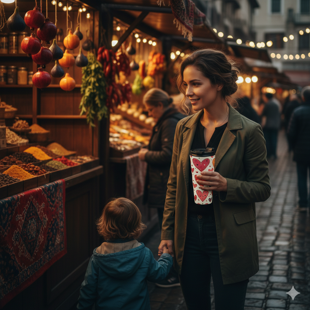 Hand Drawn Hearts Stainless Steel Travel Mug | Valentine Pattern - AURABAGS SHOP