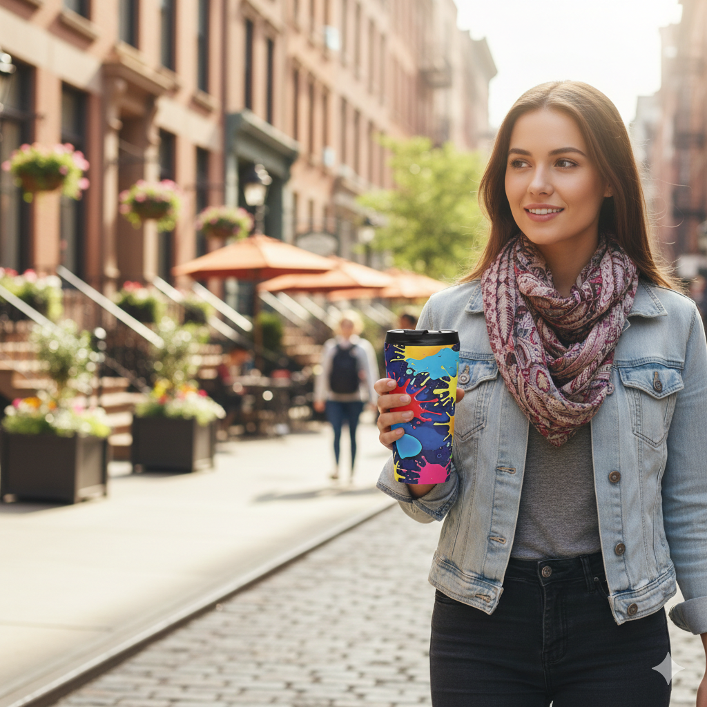 Color Splash Stainless Steel Travel Mug — Vibrant Paint Splat Design - AURABAGS SHOP