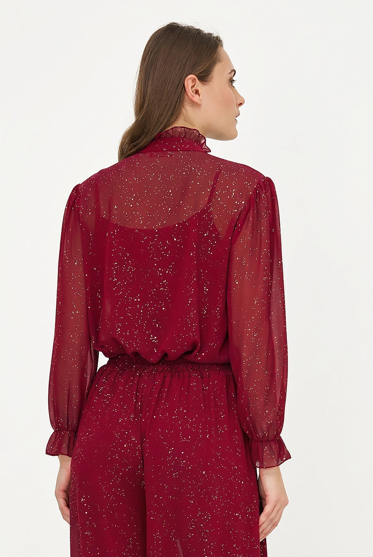 Women's Foil-Print Button-Down Shirt, Tie-Bow Collar & Removable Cami