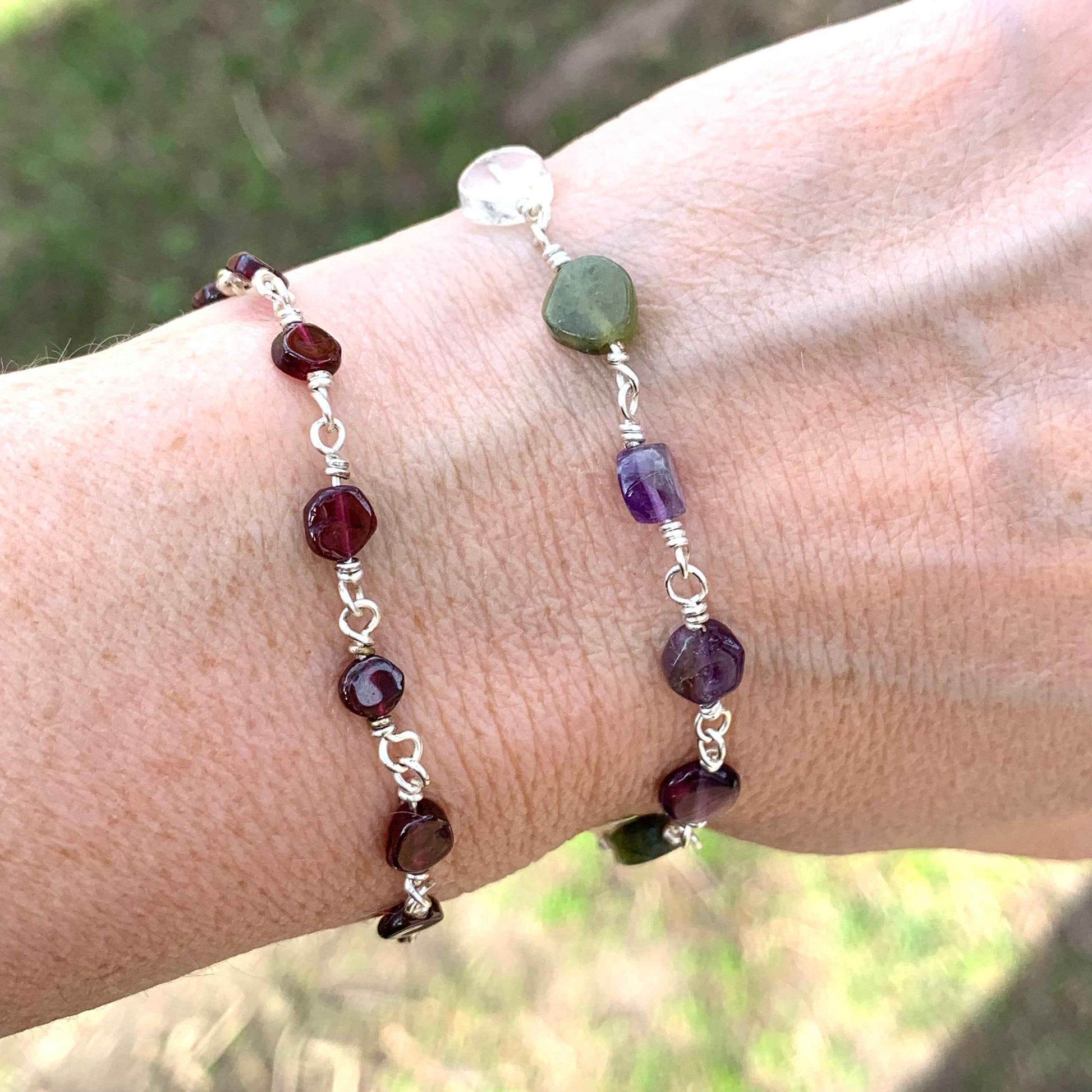 Garnet on Silver Bracelet | Handcrafted Garnet Coin Beads | Sterling Silver Jewelry