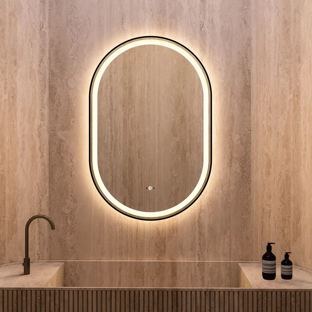 24" x 36" LED Mirror with Black Frame, Anti-Fog, CRI 90+ & Seamless Lighting