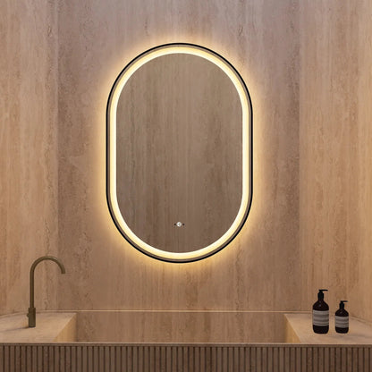 24" x 36" LED Mirror with Black Frame, Anti-Fog, CRI 90+ & Seamless Lighting