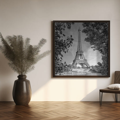Wandbild PARIS Eiffelturm & Seine – Monochrom