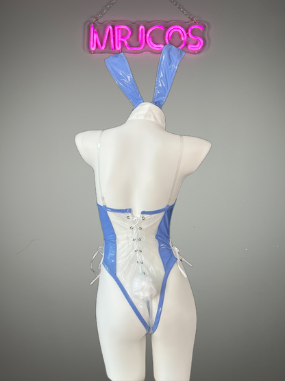 Bunny Girl PU Leather See Through Cosplay Bodysuit Costume Lingerie