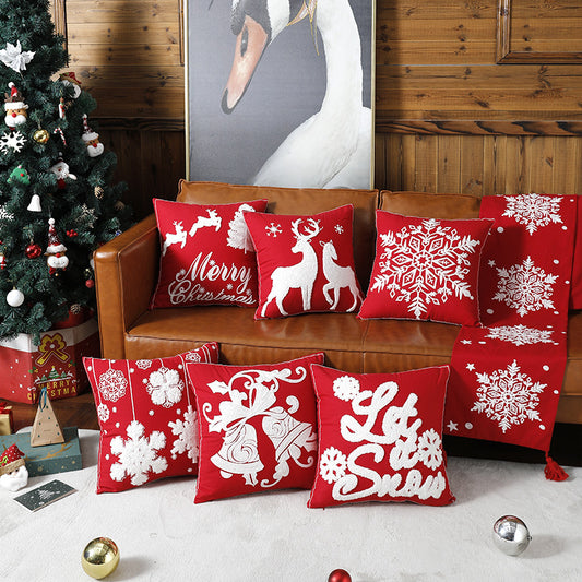 Holiday Reindeer Throw Pillow Cover – Cartoon Elk Embroidered Cushion Case for Sofa & Home