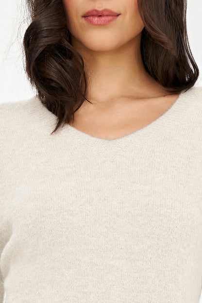 Women's Soft Brushed-Knit V-Neck Sweater with Long Sleeves