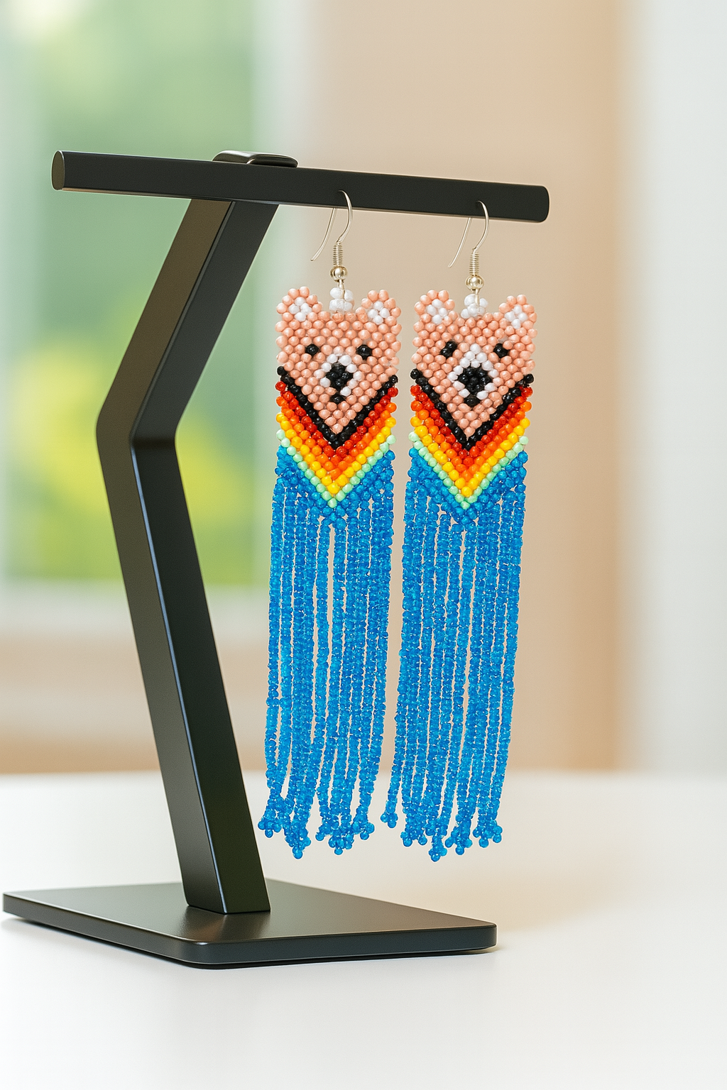 Light pink Native Bear Beaded Earrings